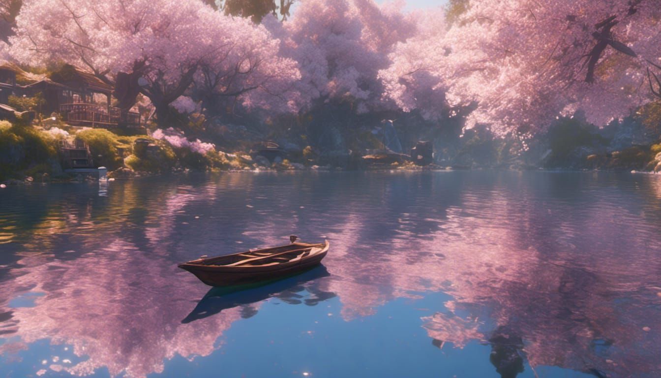 Fairycore Boat Amidst Cherry Blossoms