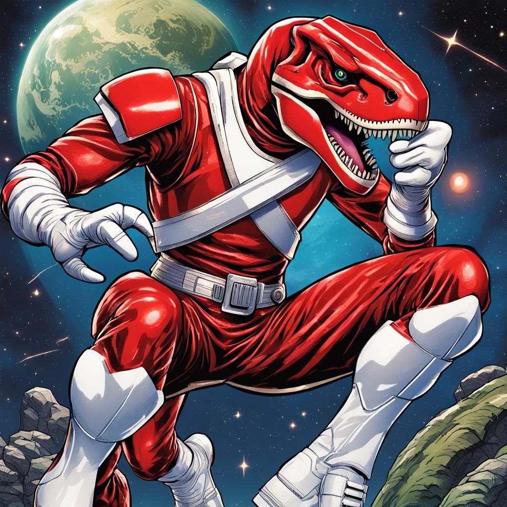 Red Anthro T-Rex Power Ranger Comic Art