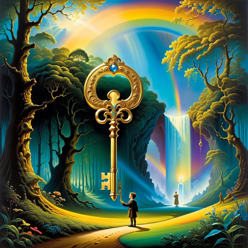 Child's Quest: Golden Key in Enchanted Forest