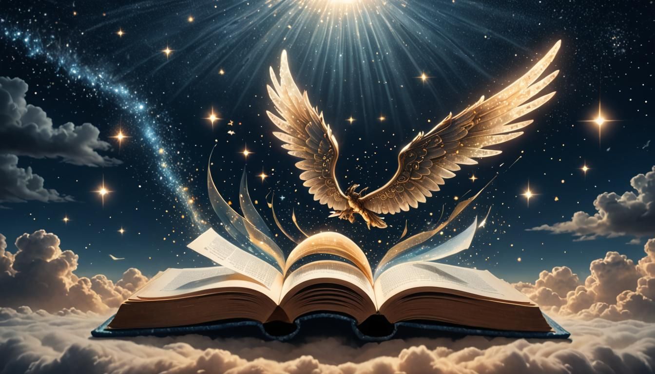 A person with wings adorned with magical sparkles inside an ...