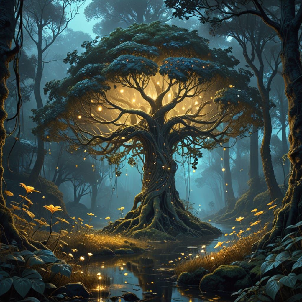 Ethereal Fantasy Being in Bioluminescent Forest