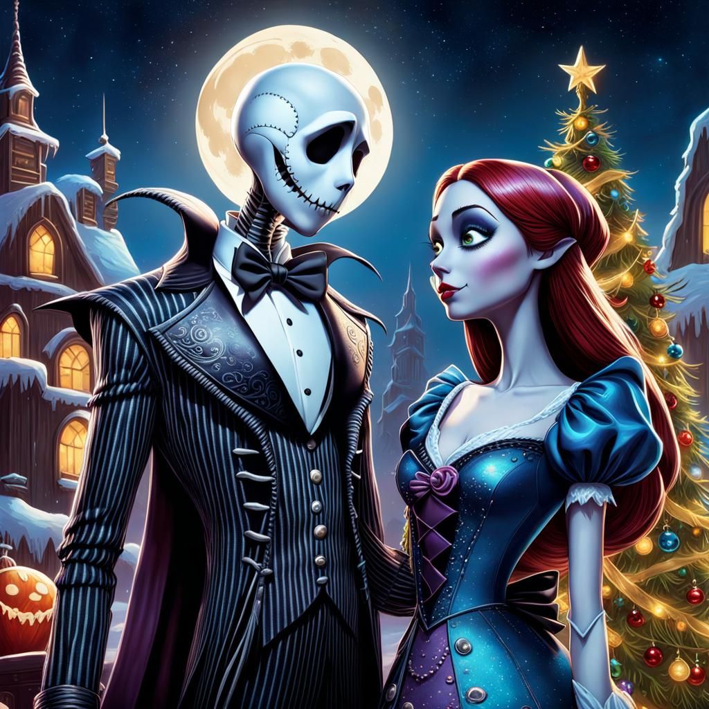 Jack and Sally Holiday Portrait in Artgerm Style