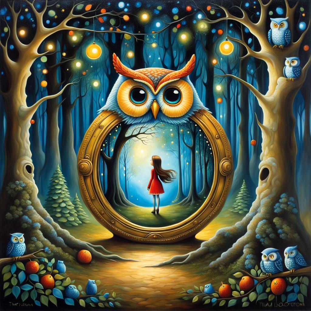 Woman and Magic Portal in Forest, Surreal Art