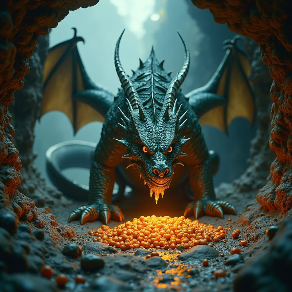 Ethereal Dragon Guards Her Treasure in a Damp Cave in Cinema...