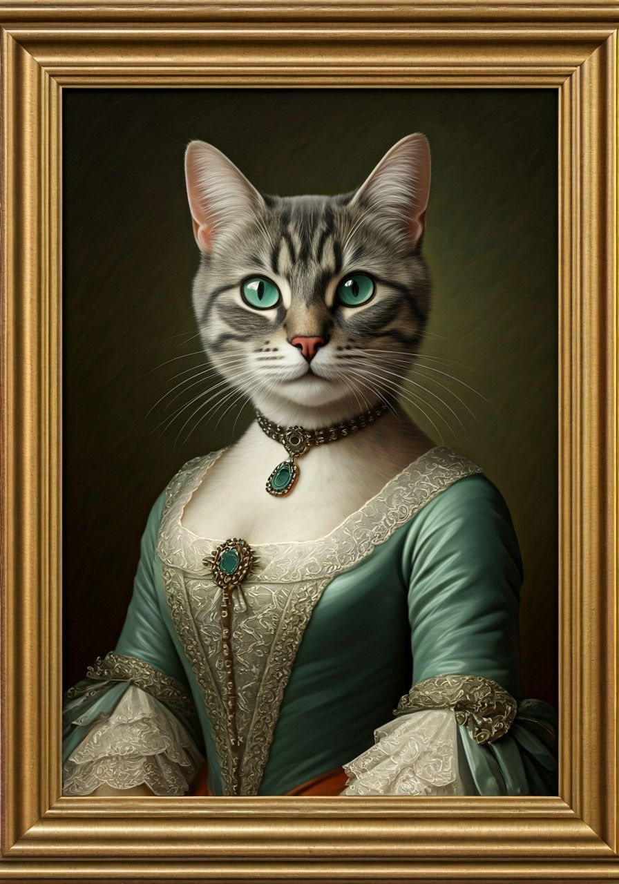 Oil Painting of a Cat in 18th Century Costume