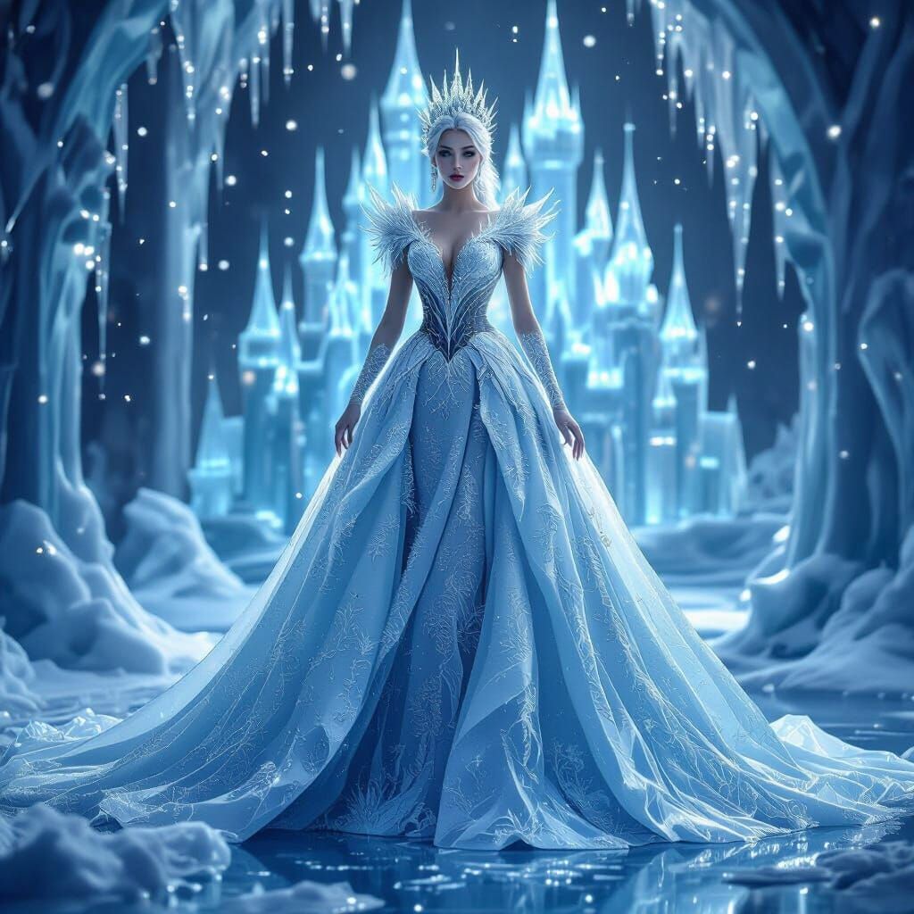 Regal Ice Queen in Shimmering Ice Glass Dress