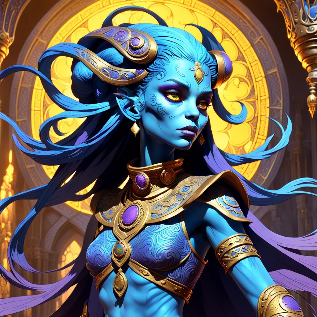 Blue Skinned Djinn in Dark Fantasy Style
