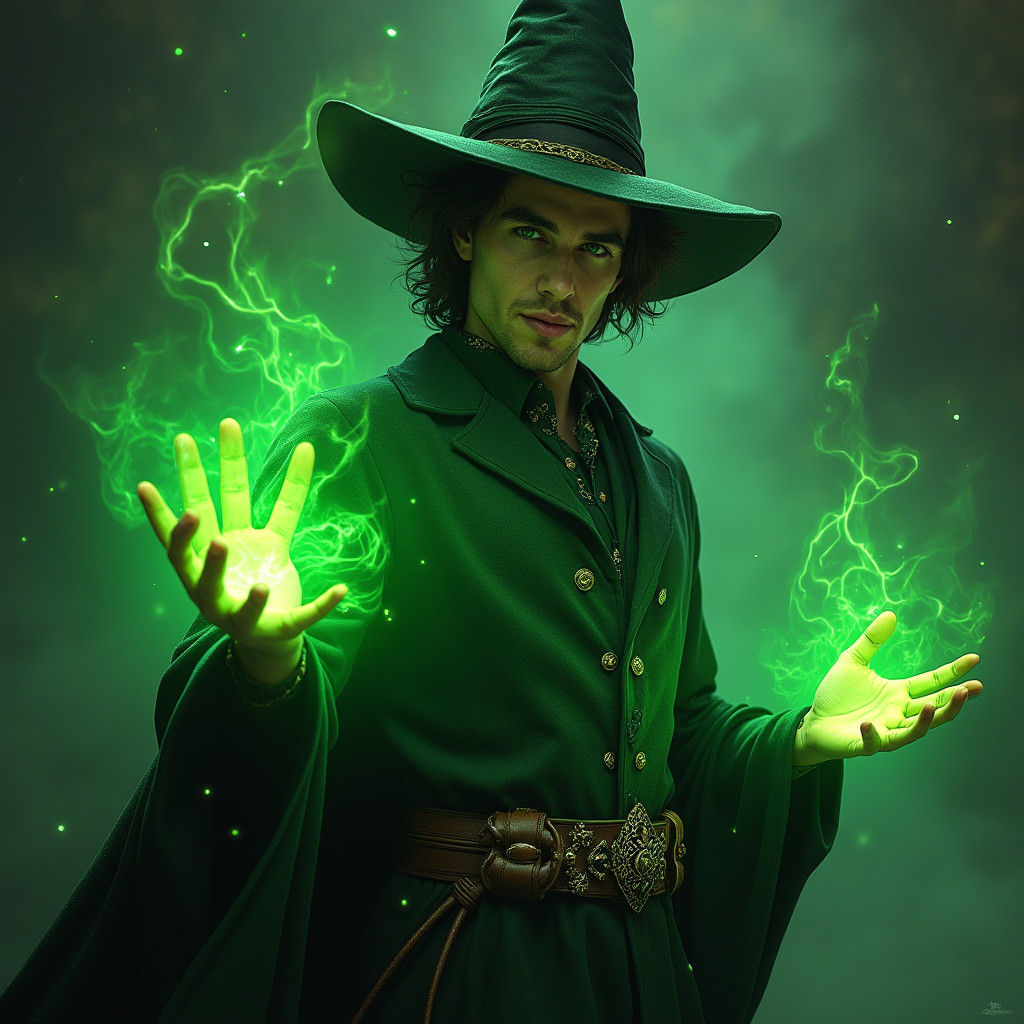 Enchanting Wizard Casting a Spell in Digital Art