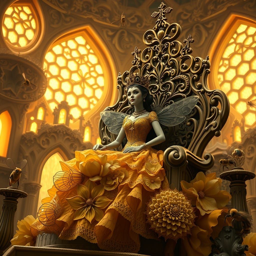 Regal Queen Bee in Classical Mythological Style