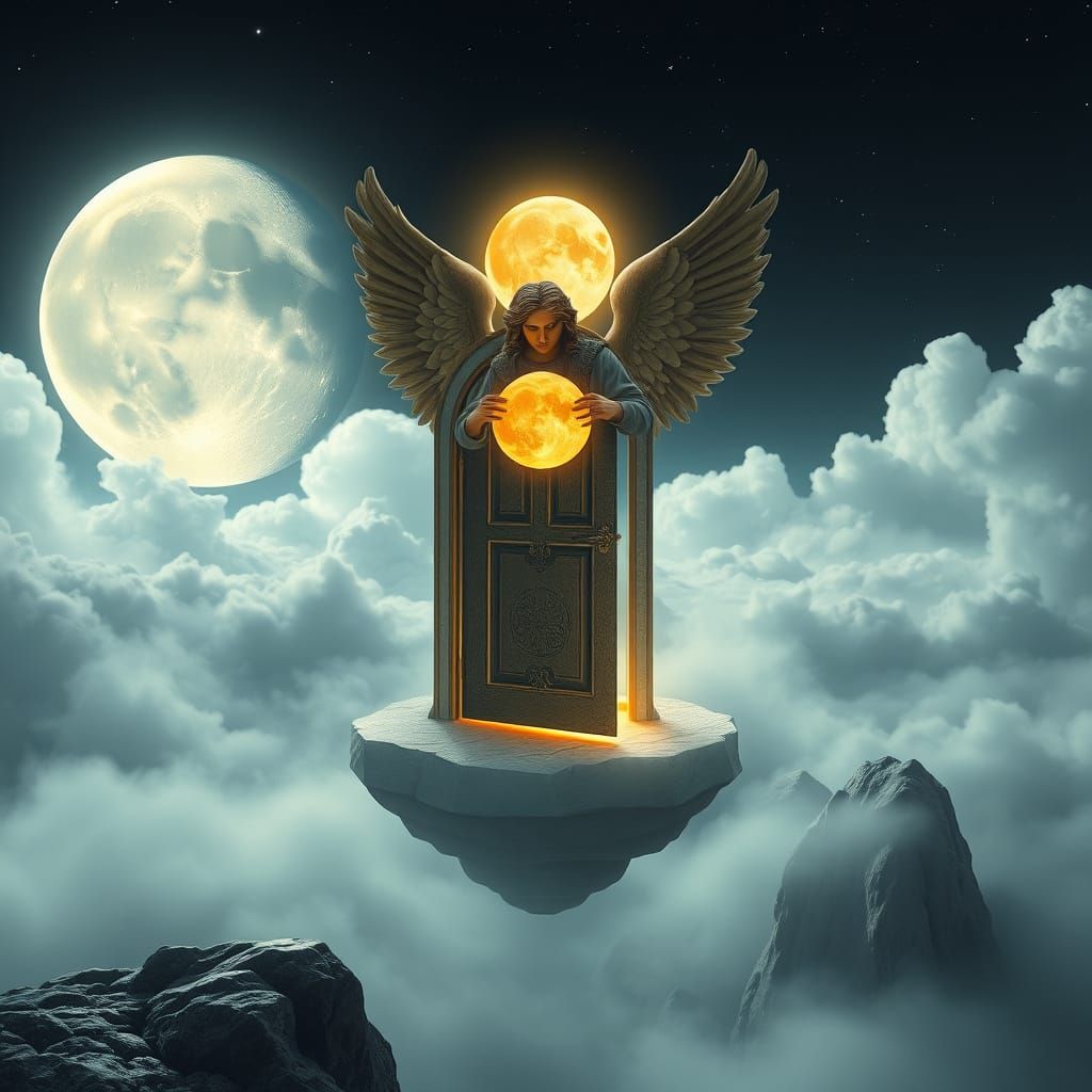 Moon Door with Angel in Da Vinci Style