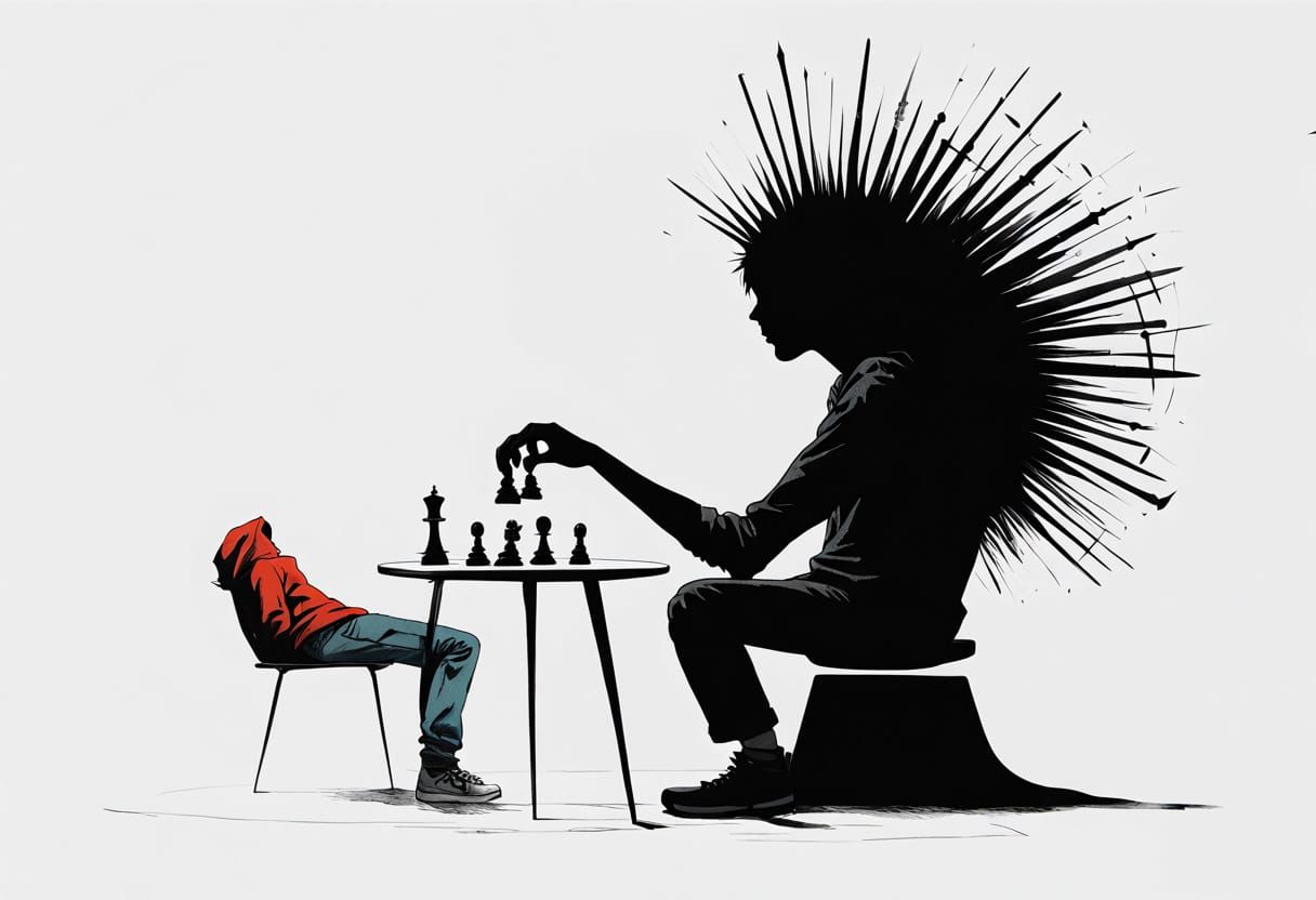 Surreal Anime Chess Match with Cosmic Elements