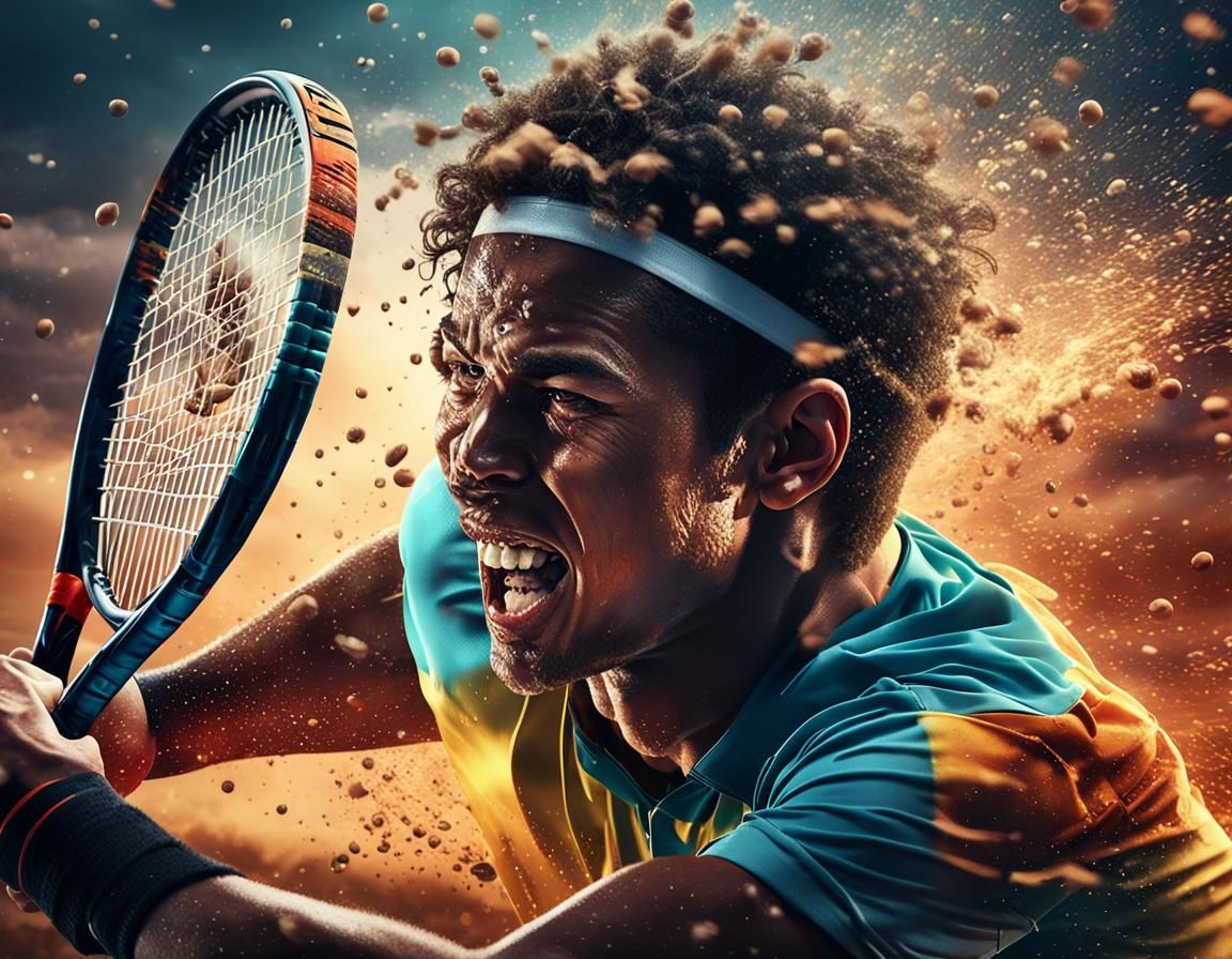Intense Tennis Player Close-up: Dramatic Sports Art