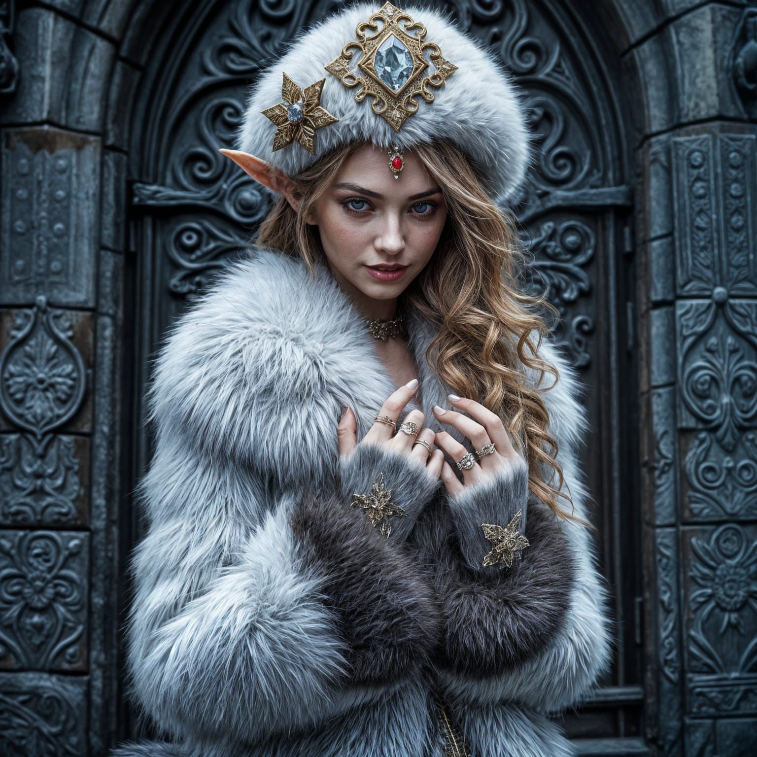 Shy Vampire Elf Princess in Faux Fur Regalia