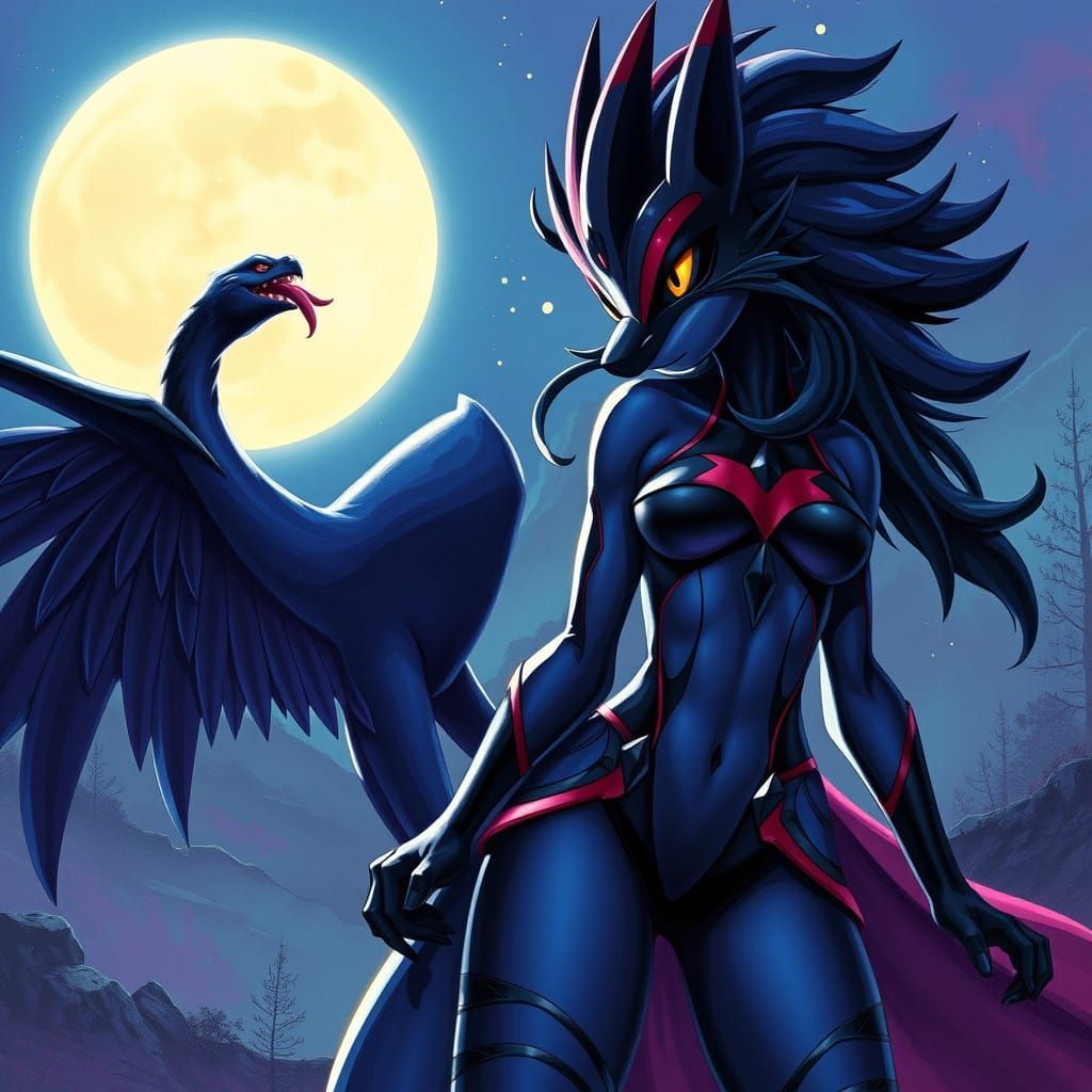 Fierce Female Lucario-Zoroark Hybrid in Comic Book Style