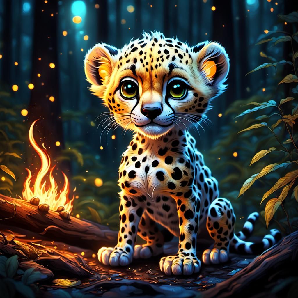 Disney-Style Baby Cheetah in Enchanted Forest