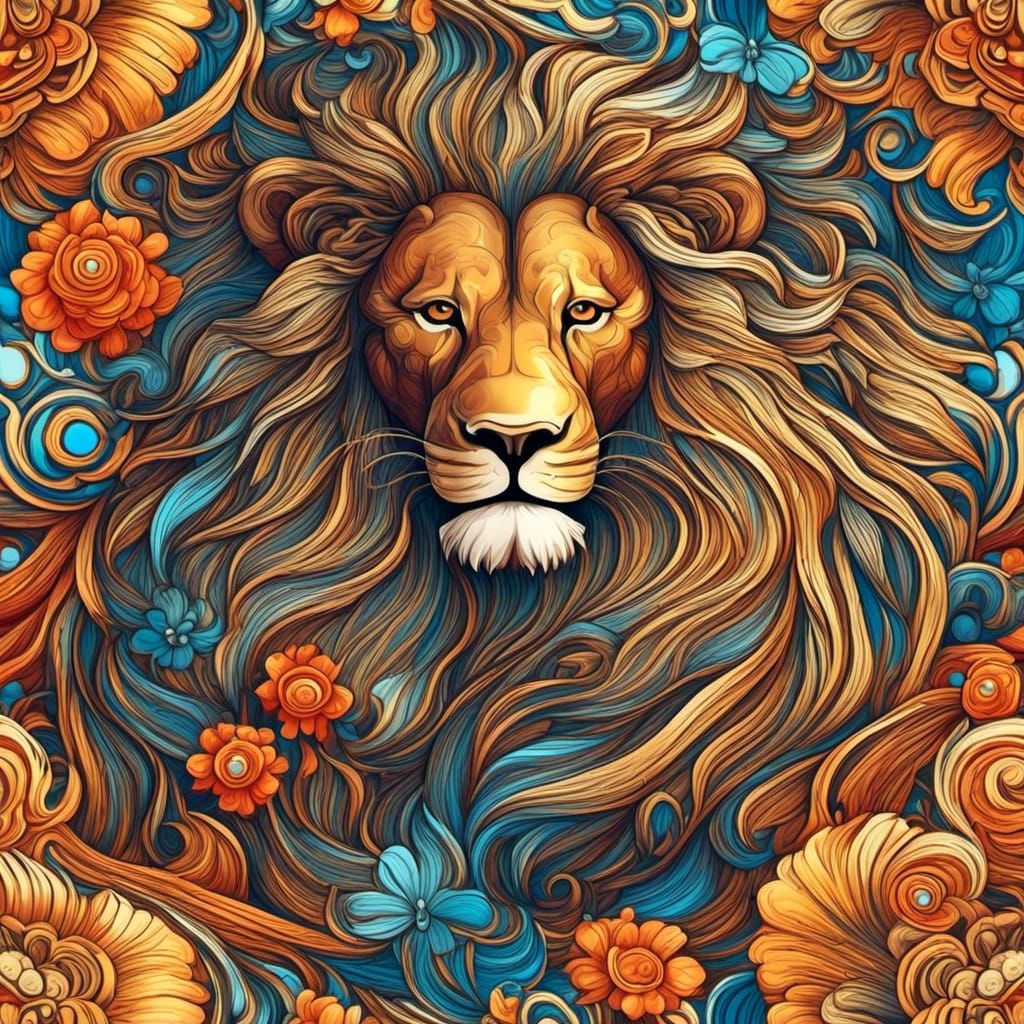 Cartoon Lioness and Lion in Love