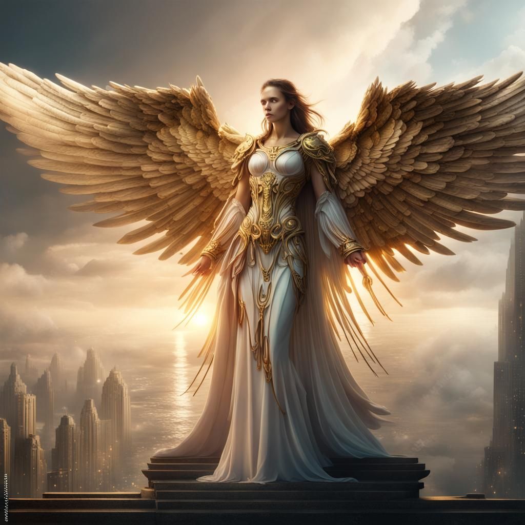 Angel with Cyborg Wings in Digital Matte Painting