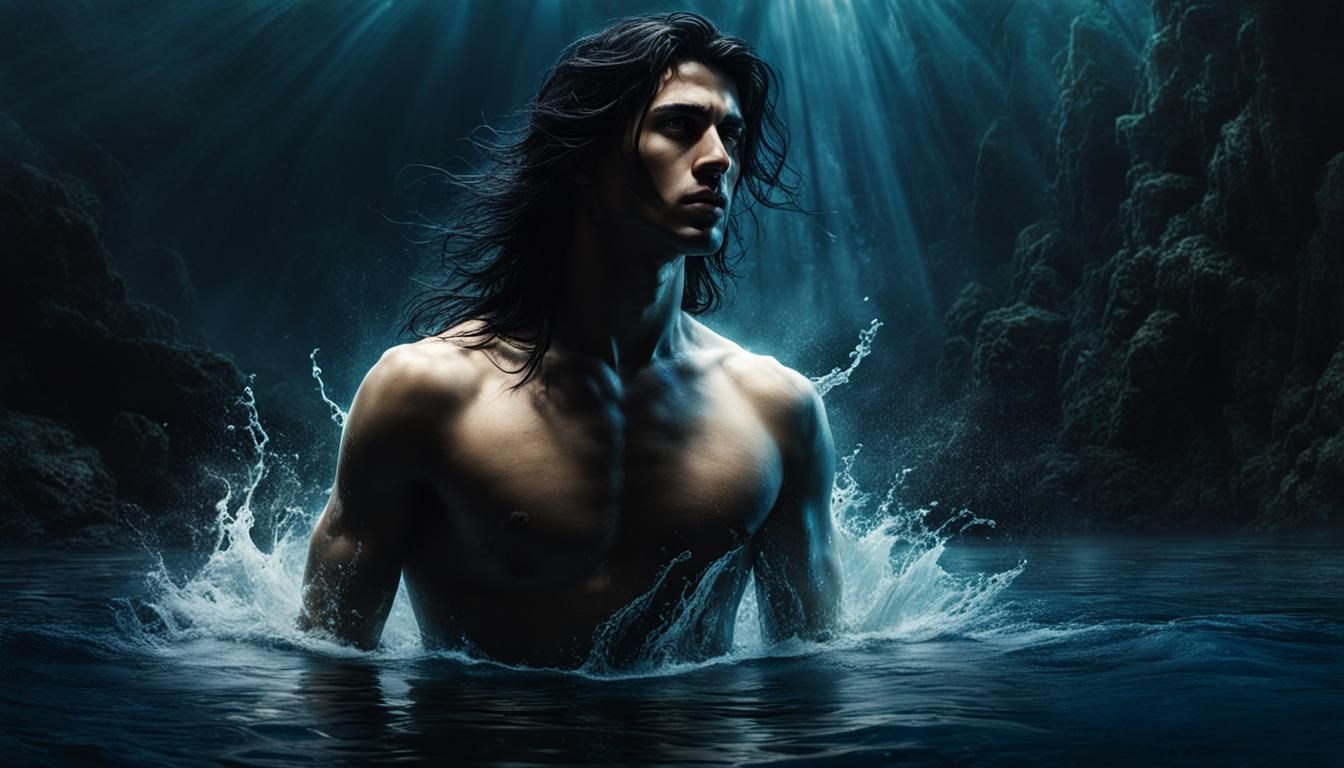 Luminous Portrait of Man Emerging from Water