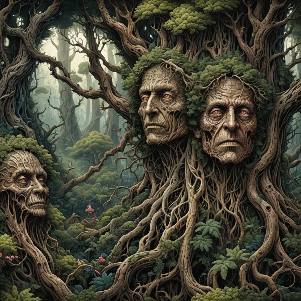 Horrific Forest Trees in Comic Book Style