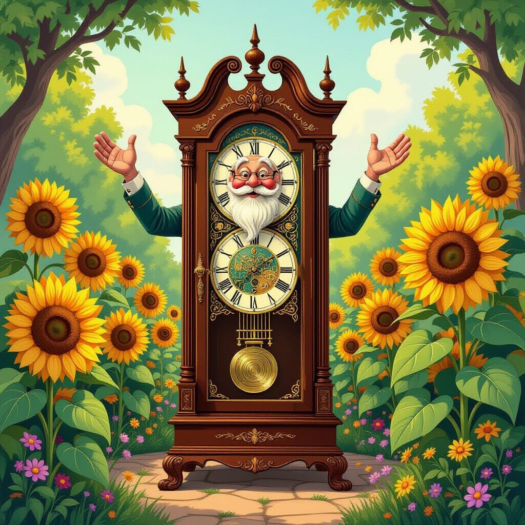 Whimsical Clock Winks Over Talking Sunflowers