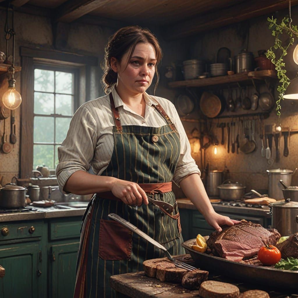 Whimsical Fantasy Kitchen Scene with Vibrant Apron and Warm ...