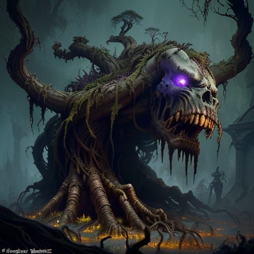 Twisted Roots Devour Rusting Metal in Dark Fantasy Masterpie...