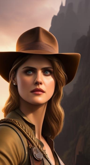 Alexandra Daddario as Female Indiana Jones, Hyperrealistic A...