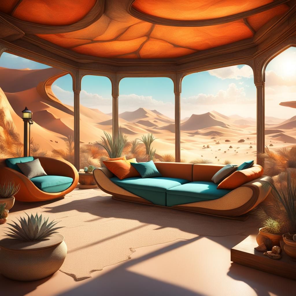 Cozy Den with Desert Terrarium, Hyperdetailed Concept Art