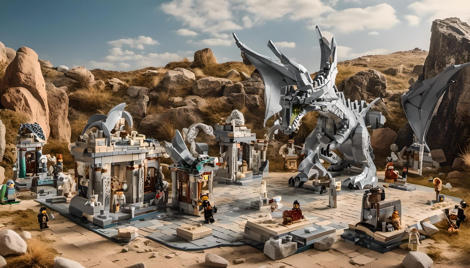 Ancient Dragon Graveyard in LEGO Block Style