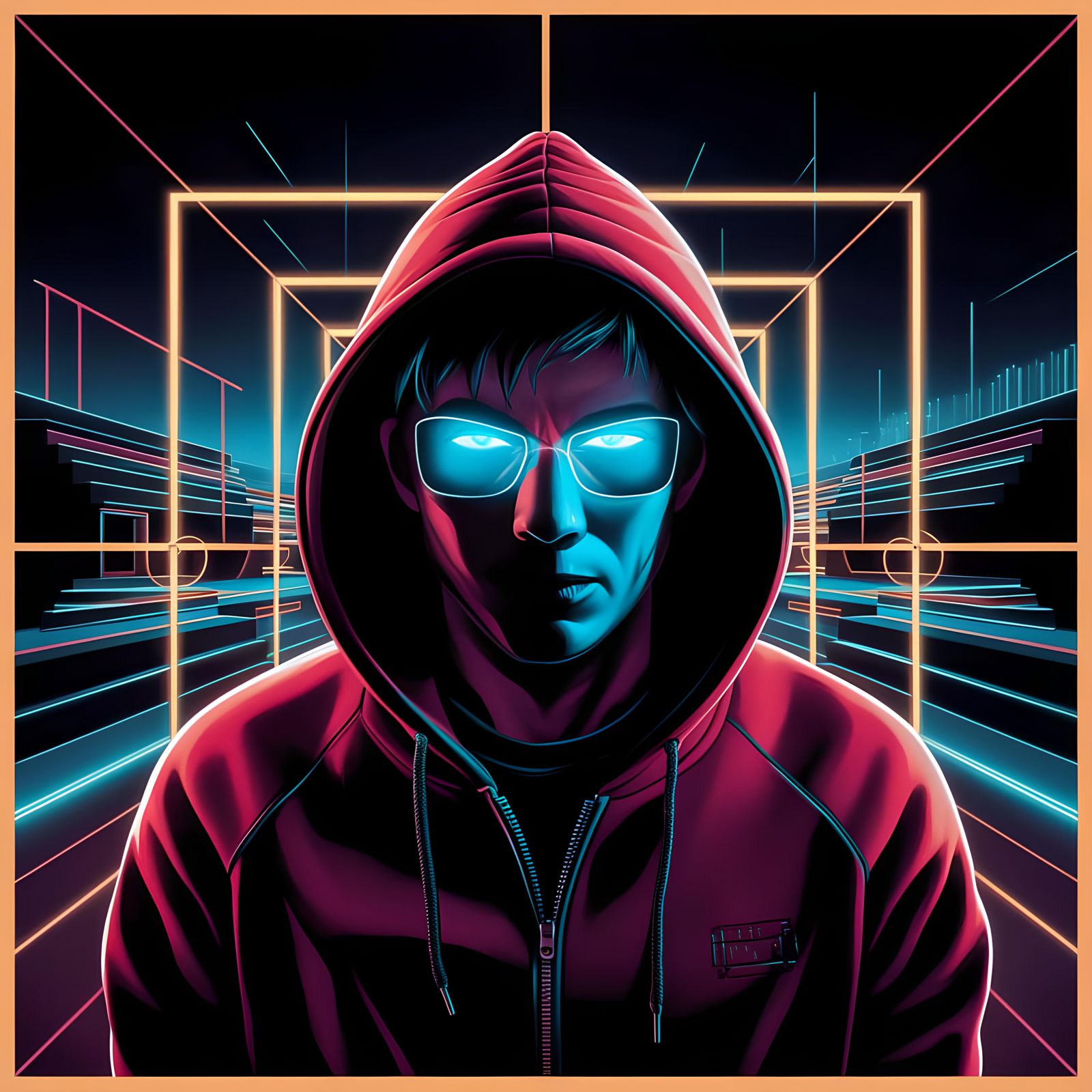 Hooded Hacker Avatar in Geometric Bauhaus Style