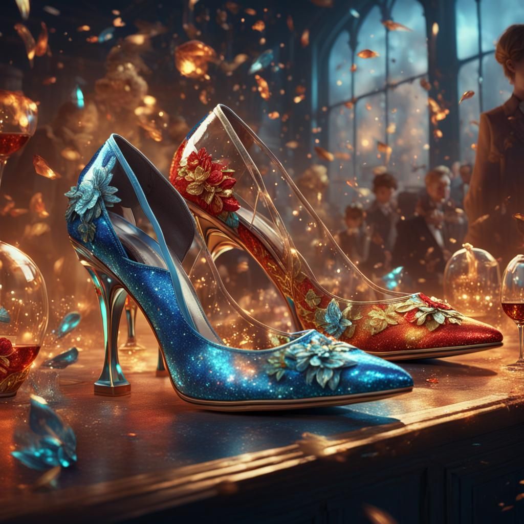 Blonde Woman with Glass High Heels at Party