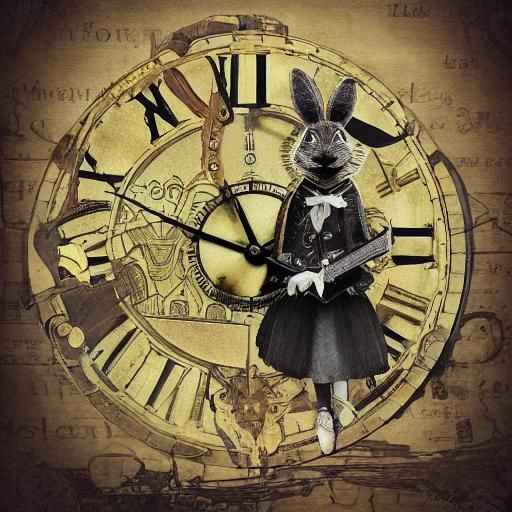 Steampunk Rabbit with Clock in Wonderland Style