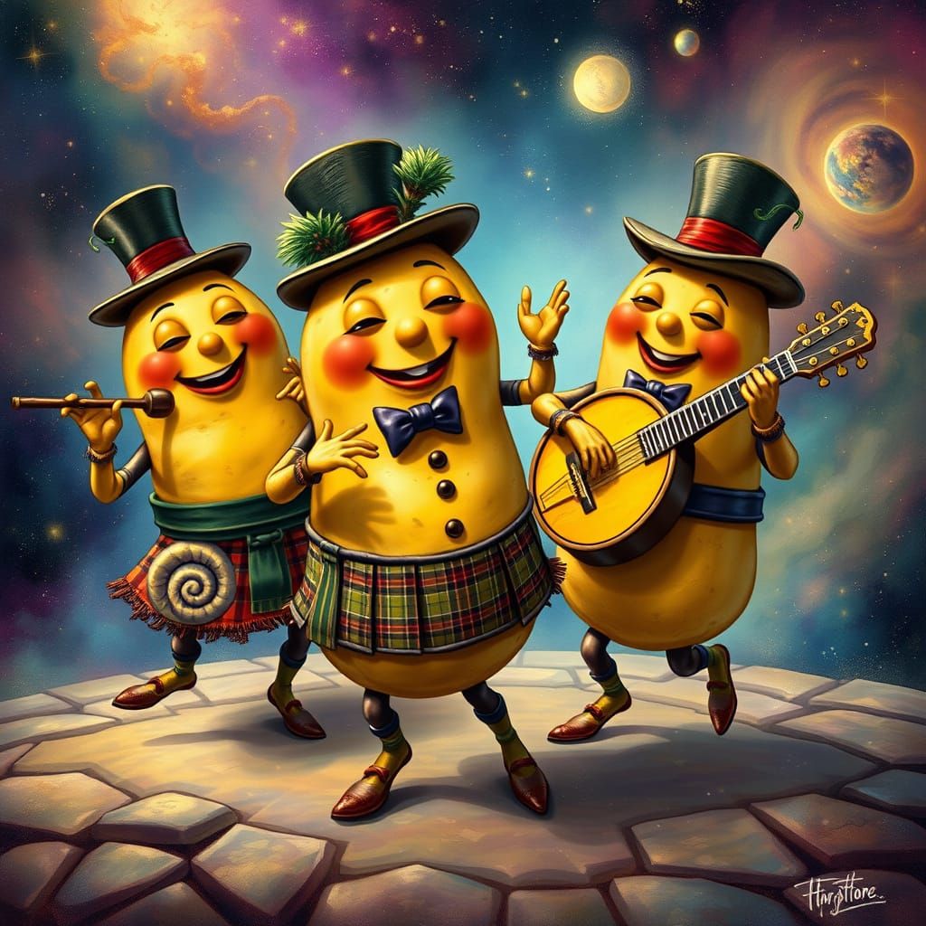 Whimsical Potato Band in Cosmic Fantasy