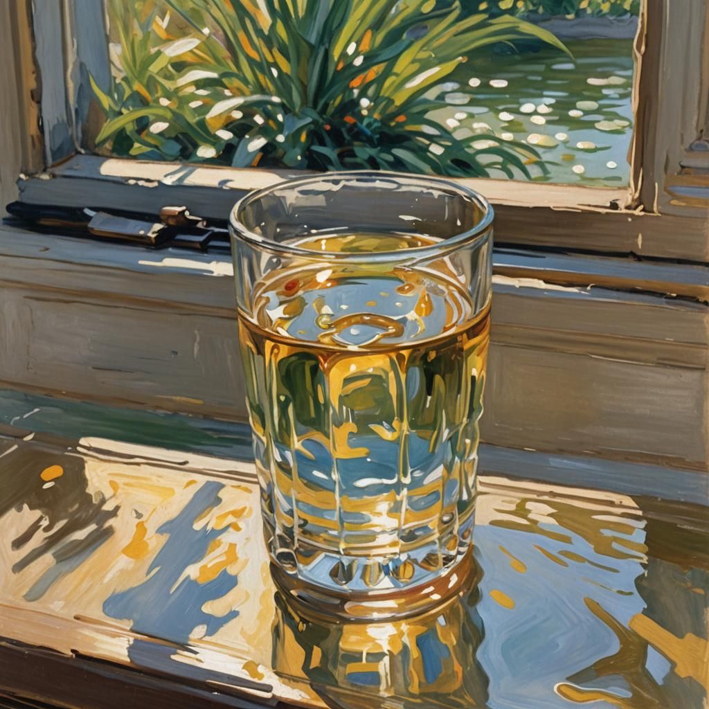 Impressionist Glass of Water in Gouache Style