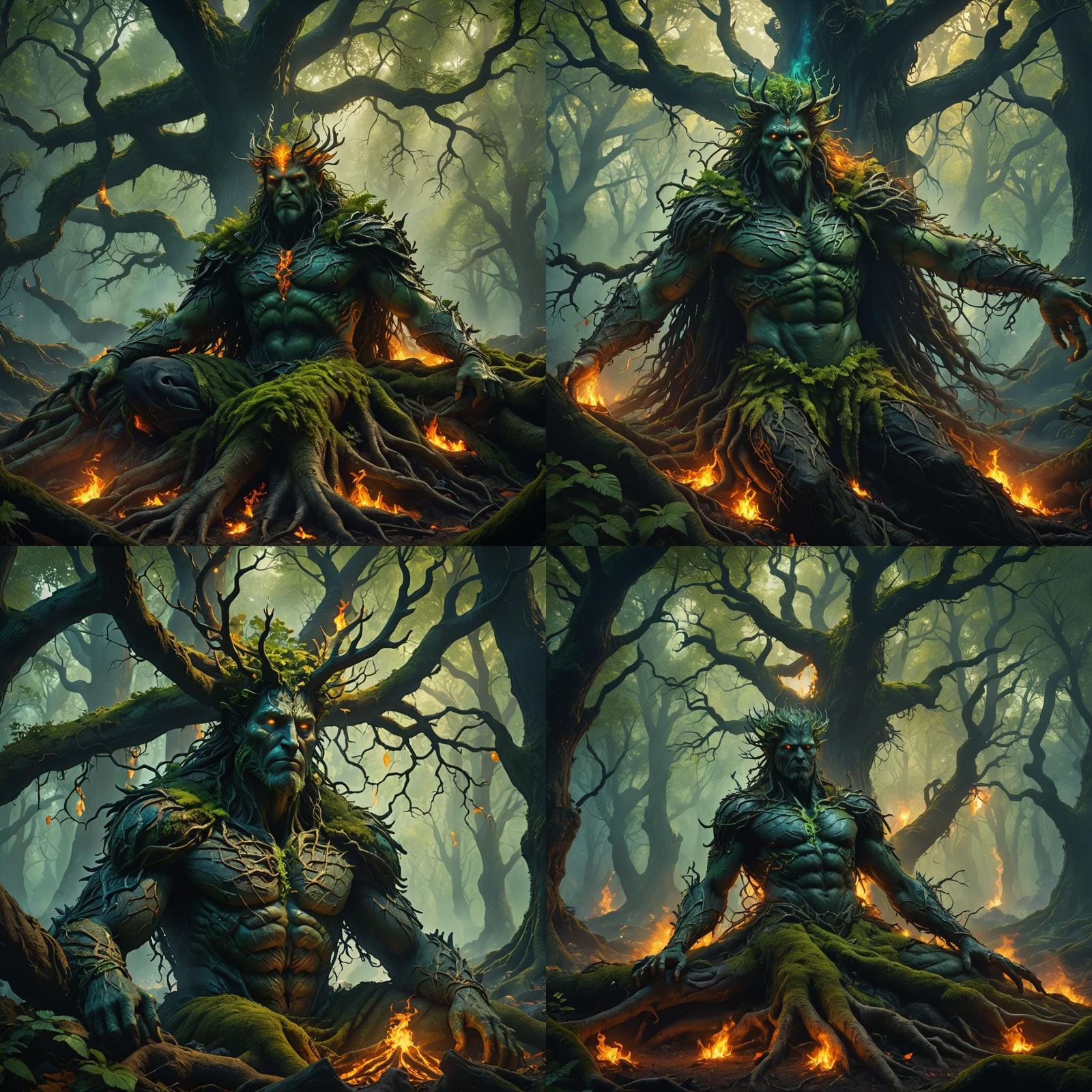 Guardian Sleeps in Emerald Flames: Fantasy Matte Painting