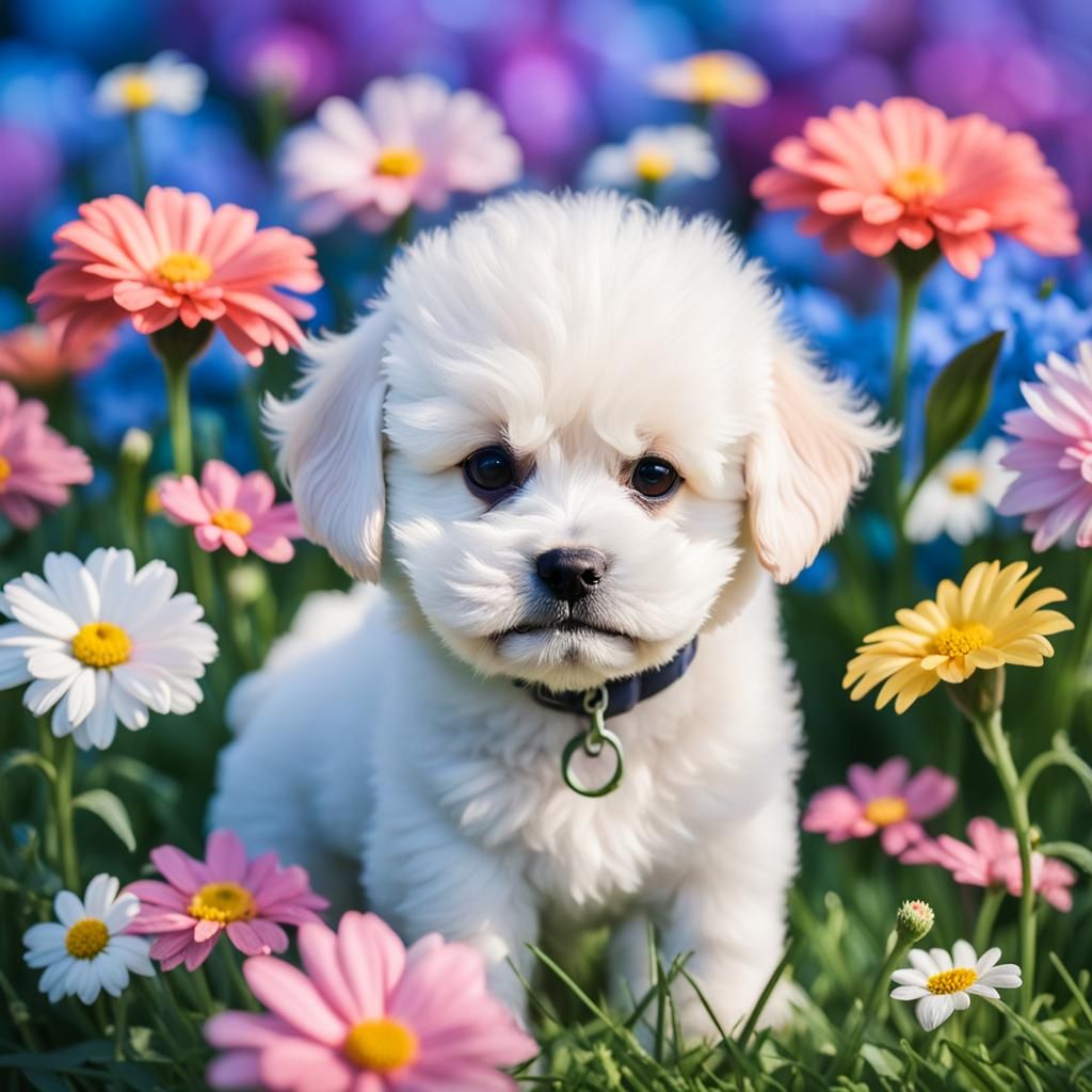 Bichon Puppy in Flowers: Professional Photography