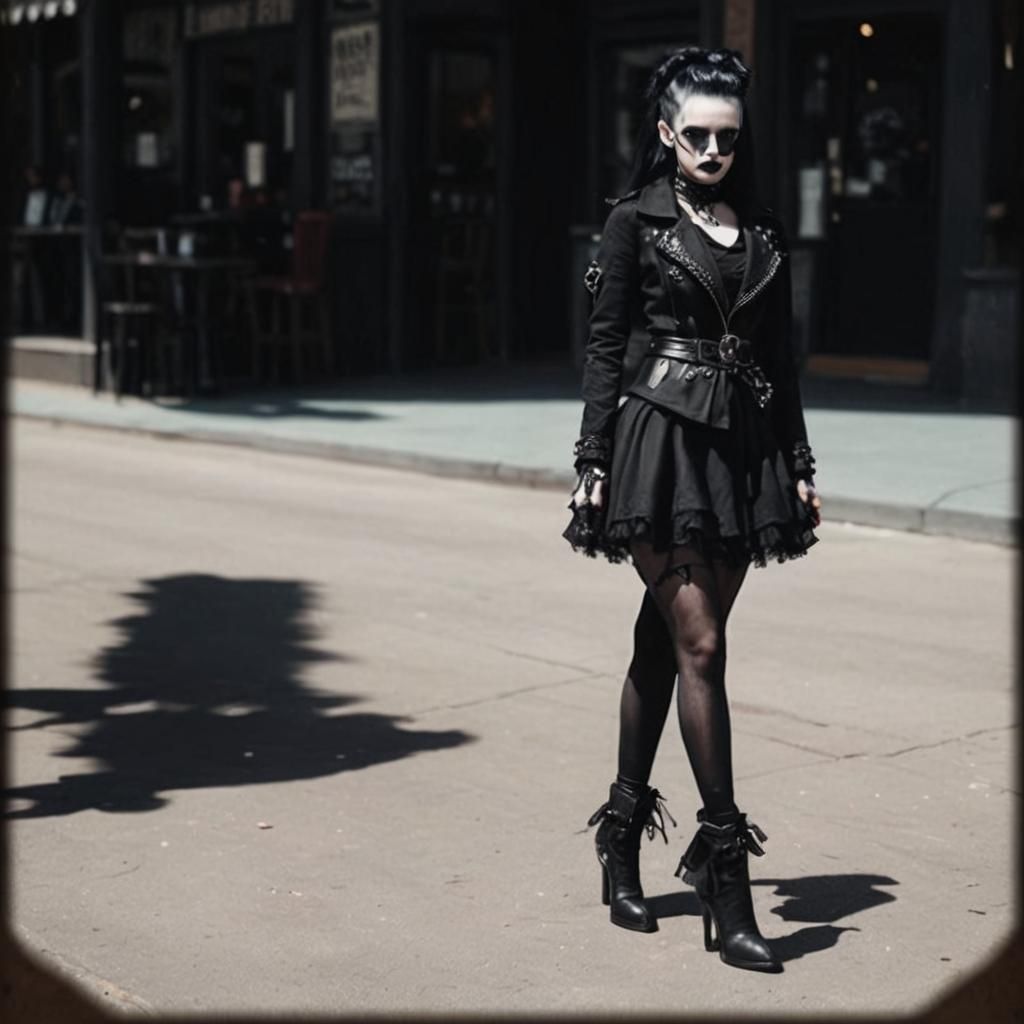 Goth Fashion Model in Coffee Shop