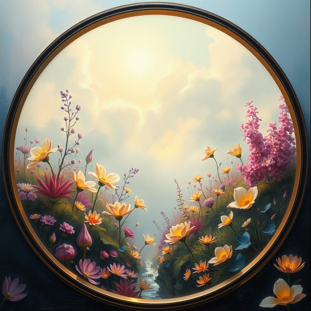 Ethereal Glowing Flora Within a Circular Frame