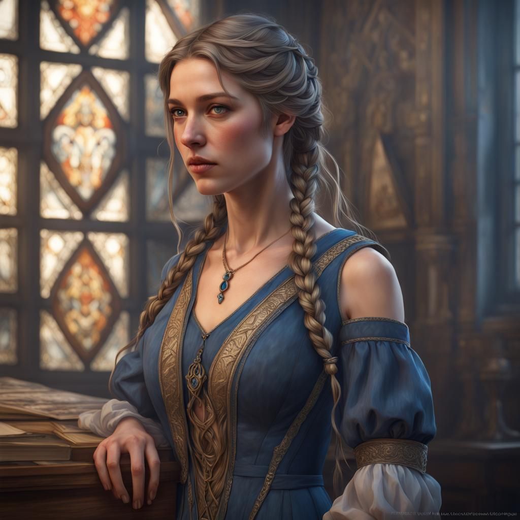 Medieval Woman Portrait in Art Nouveau Style