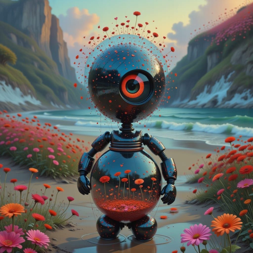 Cute Robot Holding Fishbowl