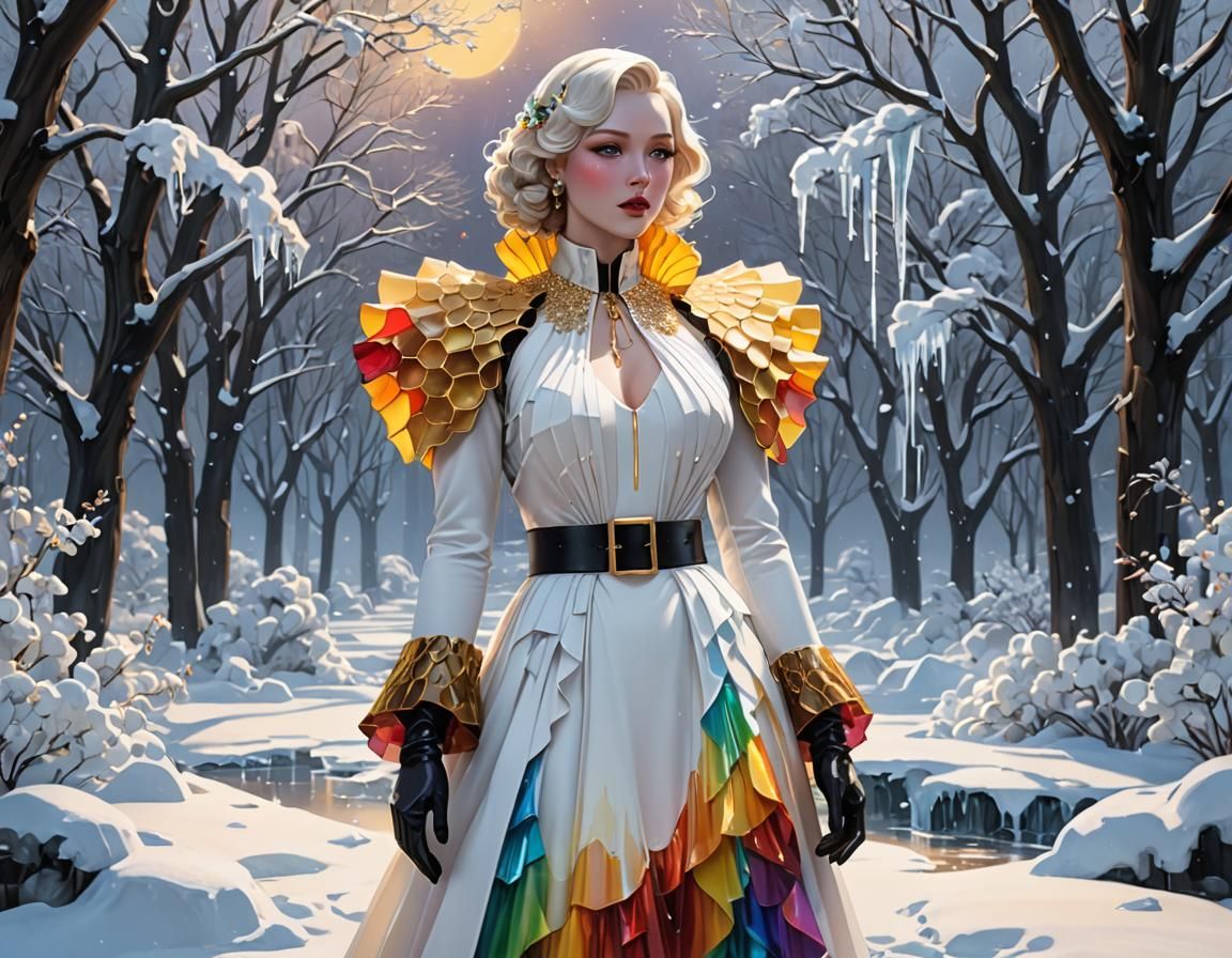 Rainbow Honeycomb in Winter Landscape, 3D Anime Art