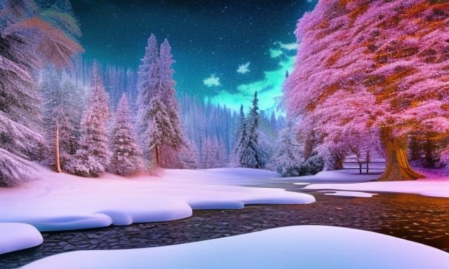 Colorful Winter Wonderland in Realistic Surrealism