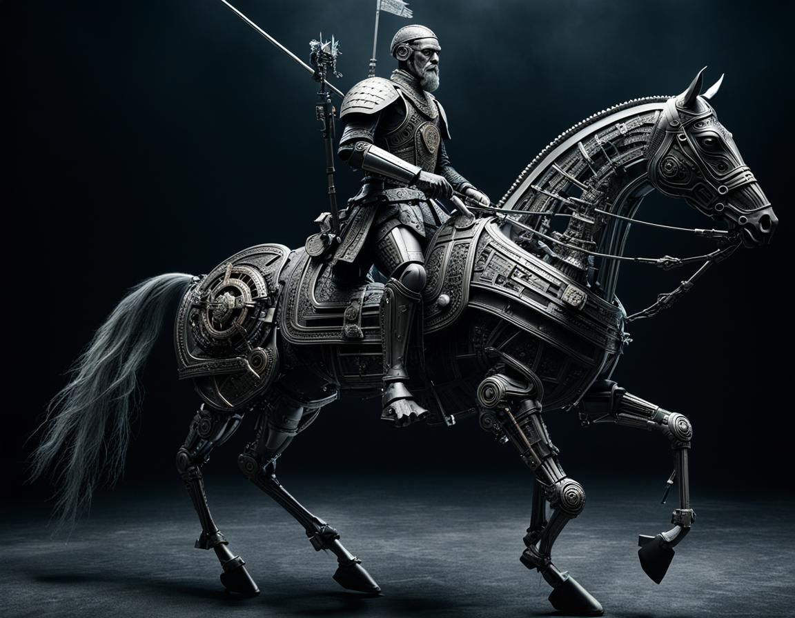 Biomechanical Cyberpunk Don Quixote on Horse