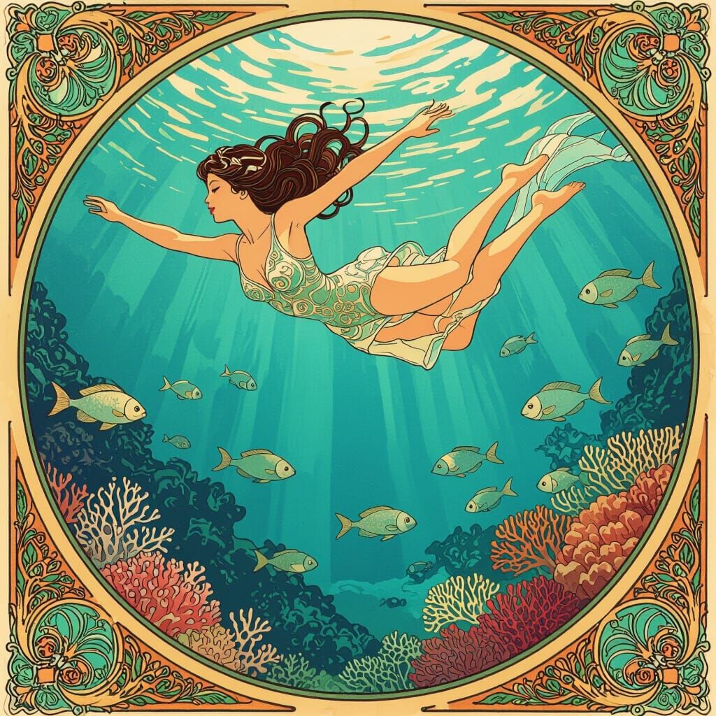 Woman's Underwater Ballet: Art Nouveau Meets Surrealism