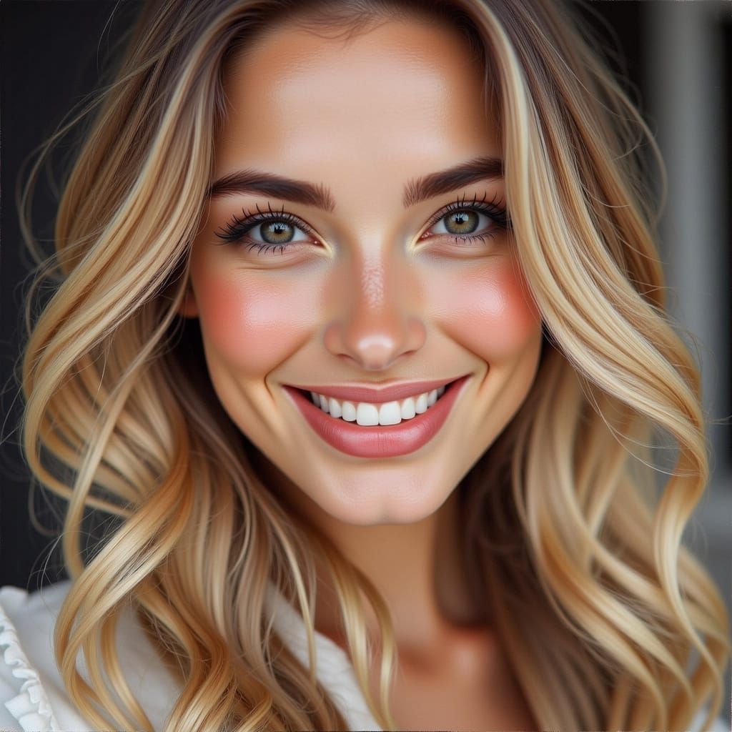 Woman Smiling Blonde Wavy Hair