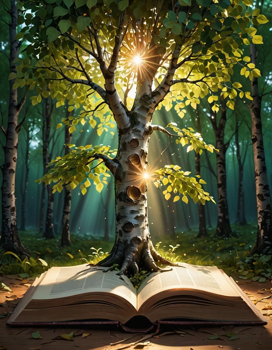 Birch Tree Growing From Open Book