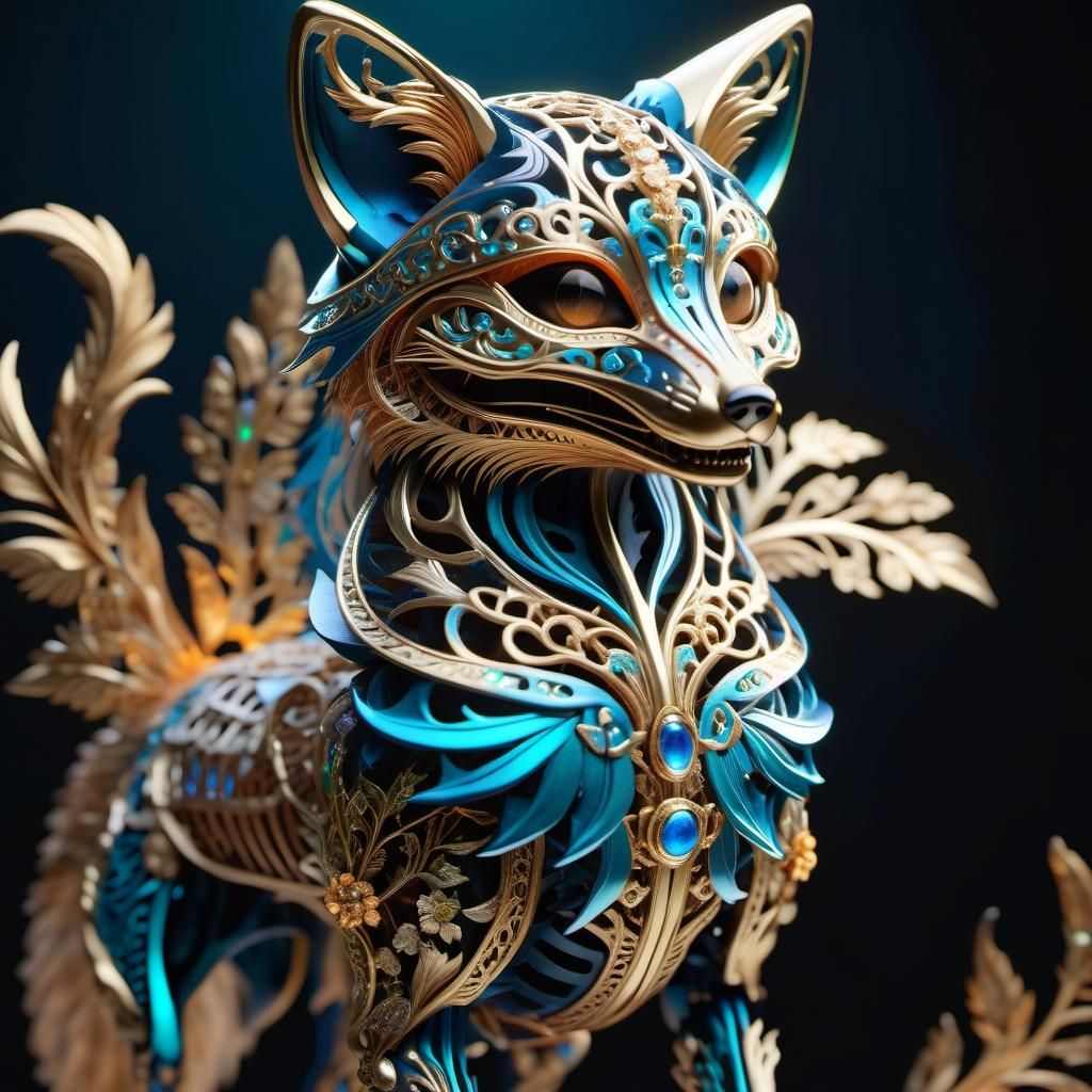 Iridescent Fox Skeleton Sculpture in Metal