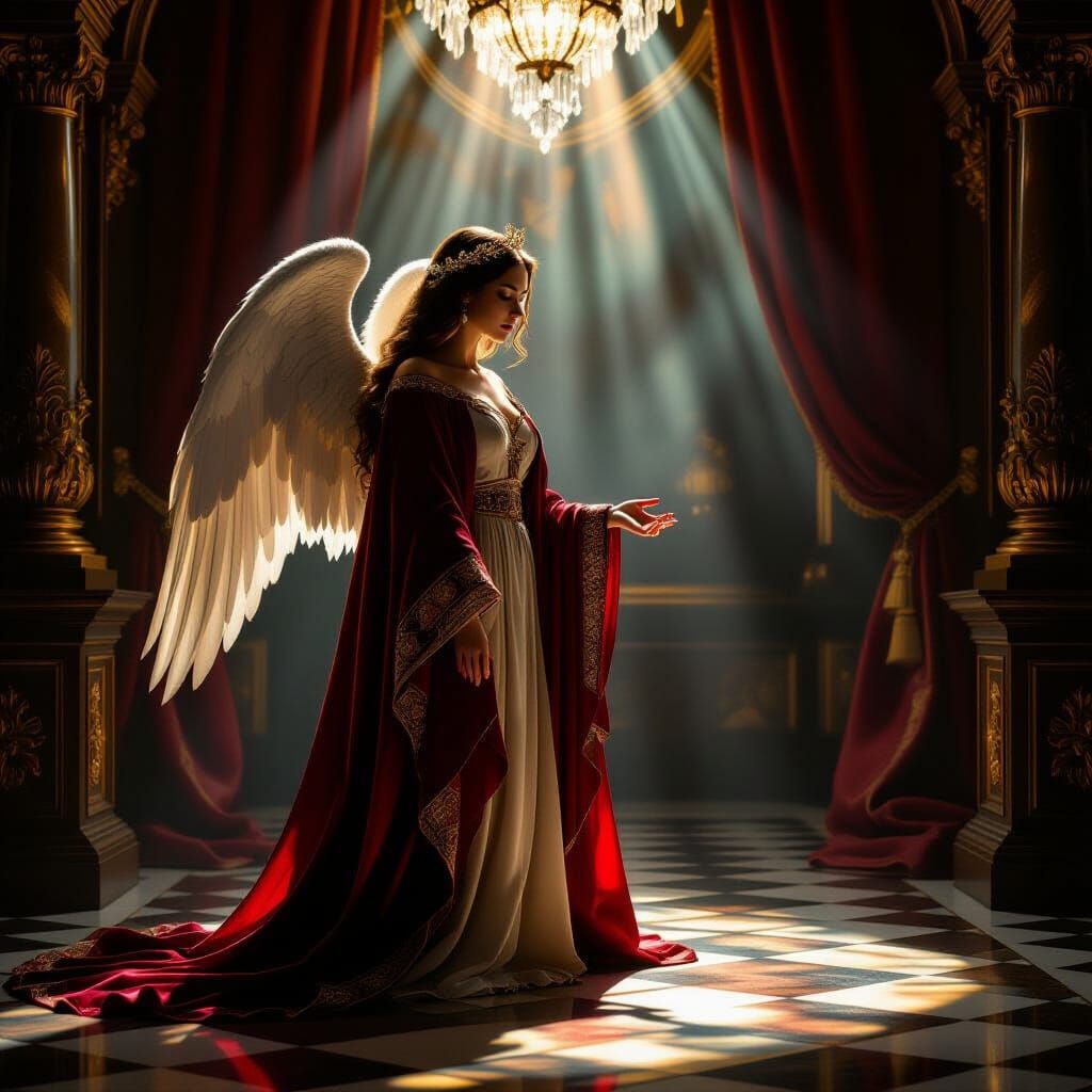 Angelic Woman in Jewel Tones Revealed by Divine Light