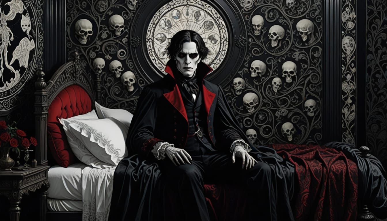 Elegant Vampire in Opulent Dark Academia Setting