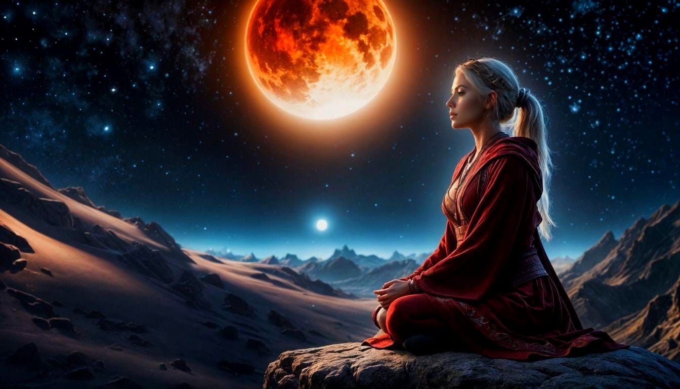 Meditating Mage Under Aurora, in Hyperrealistic Style